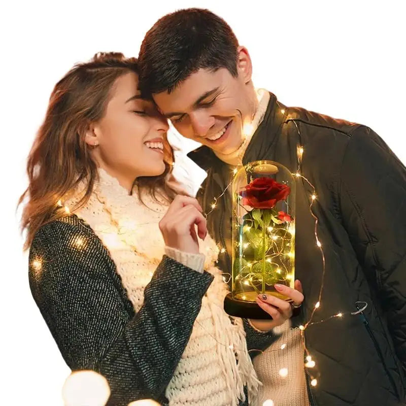LED Eternal Red Rose in Glass Dome, Realistic Artificial Flower with Soft Light - Timeless Valentine's Day Gift