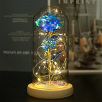 Eternal Rose Artificial flower Glass Cover Decoration LED Light Foil Flower In Glass Cover Wedding Valentine's Day Mother's Gift