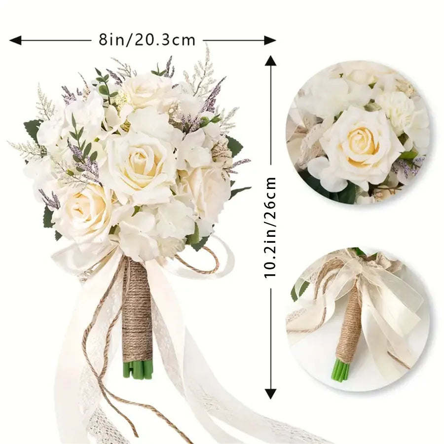 Ramo Nupcial de Rosas Eternas — Elegante y Realista, Novia y Damas de Honor