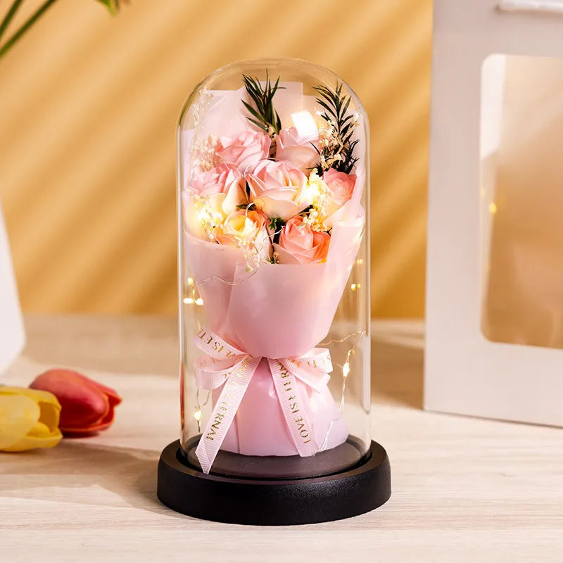 Rose Eternal Life Flower Starry Sky Glass Cover Living Room Decor Gift for Girlfriend Birthday Gift Valentine's Day Mother's Day