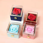 Eternal Rose Rotating Jewelry Box Soap Flower With Gift Bag Ring Box Transparent Lid Acrylic Storage Case Wedding Party