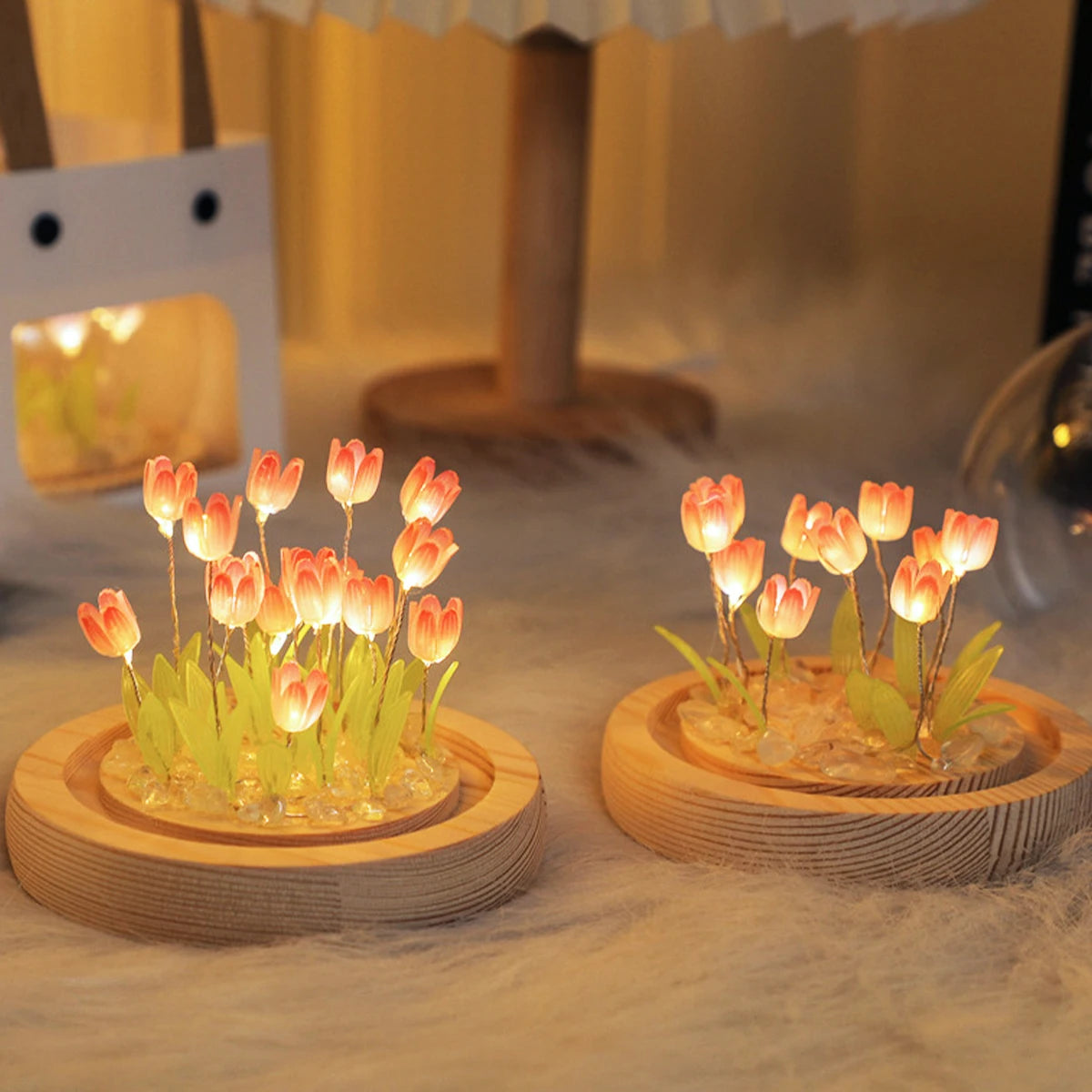 Artificial Flower Tulip Eternal Rose Flower Wedding Decor Handmade DIY LED Night Lamp Foil Glass Dome Preserved Flower Xmas Gift