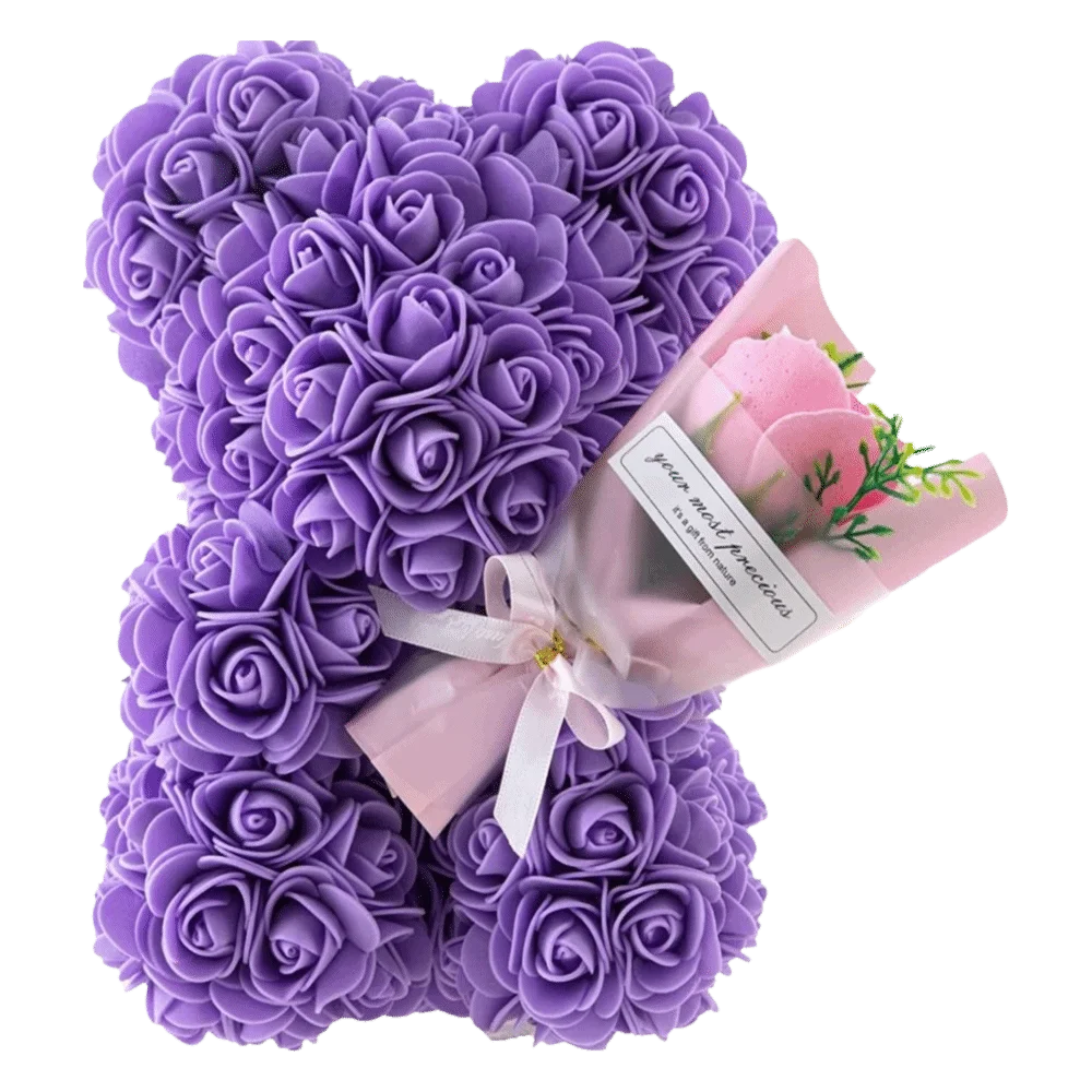 24cm Size Eternal Rose Bear Flower Bouquet Long Lasting Rose Bear Creative Design Artificial Rose Artificial Foam Flowers Bear