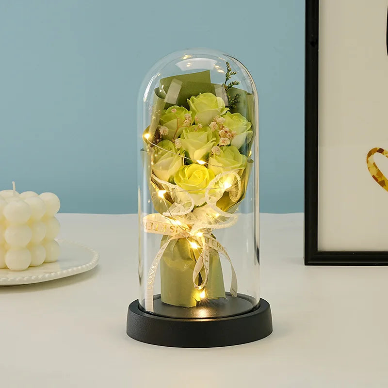 Wedding Birthday Valentine Day Gift Eternal Rose Flower Colorful Luminous Ornament for Women Mom Girlfriend Wife Home Decoration