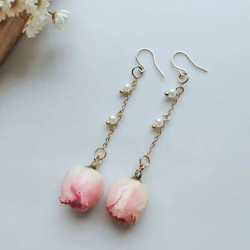 Immortal Rose Flower Earrings Elegant Epxoy Resin Dried Flower Earrings Colorful Rose Natural Plant Hoop Earrings Custom Jewelry