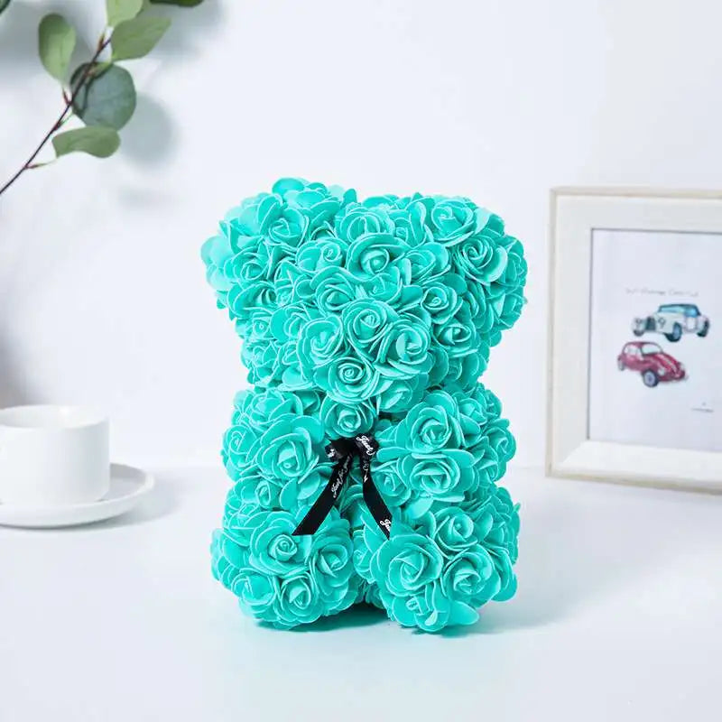 25cm Eternal Rose Bear with Gift Valentine's Day Gift Rose Embracing Bear Imitation Rose Bear Birthday Gift
