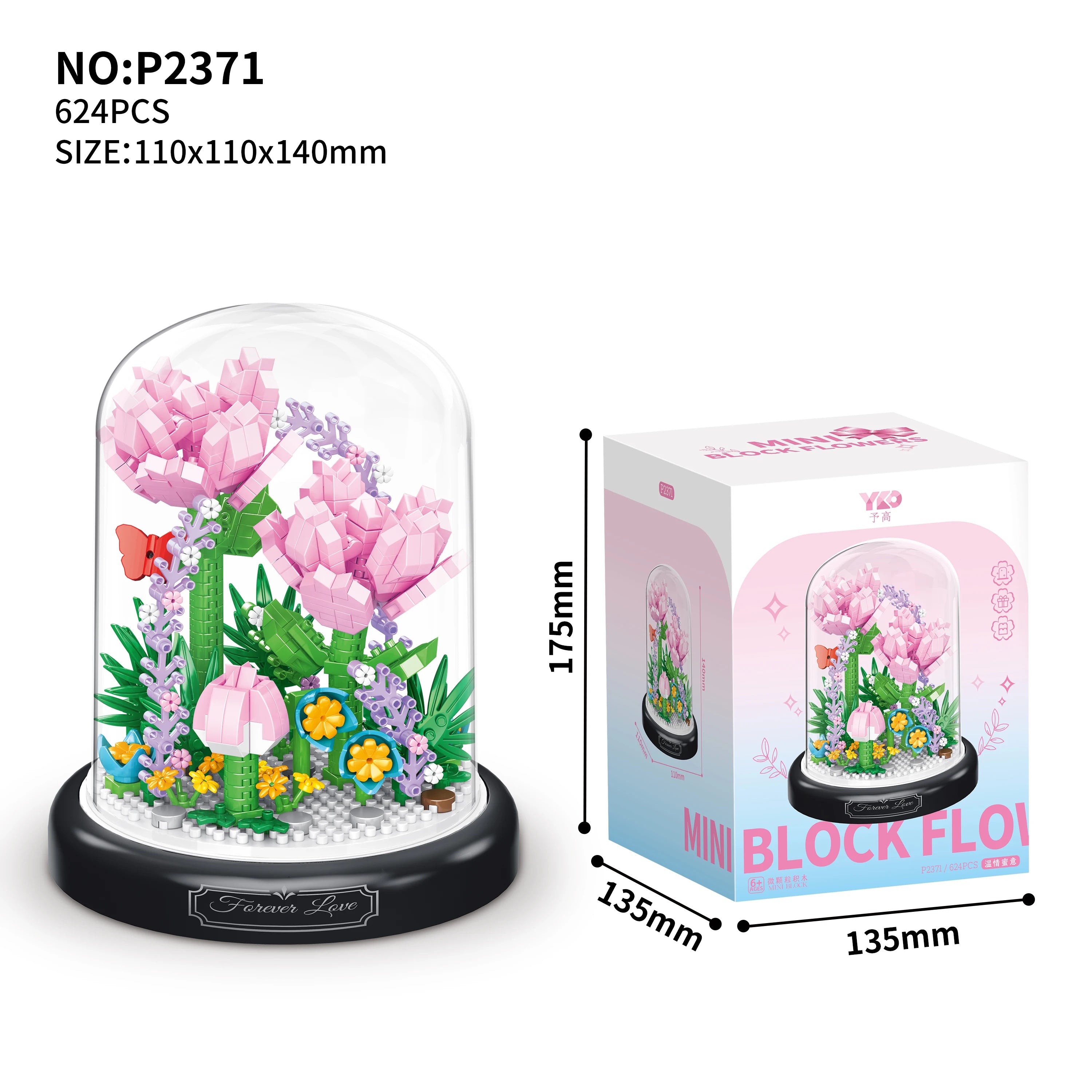 Eternal Flower Red Rose Bouquet Desktop Decoration Bonsai Romantic Building Blocks Bricks DIY Toy Valentine's Day Gift for Girls