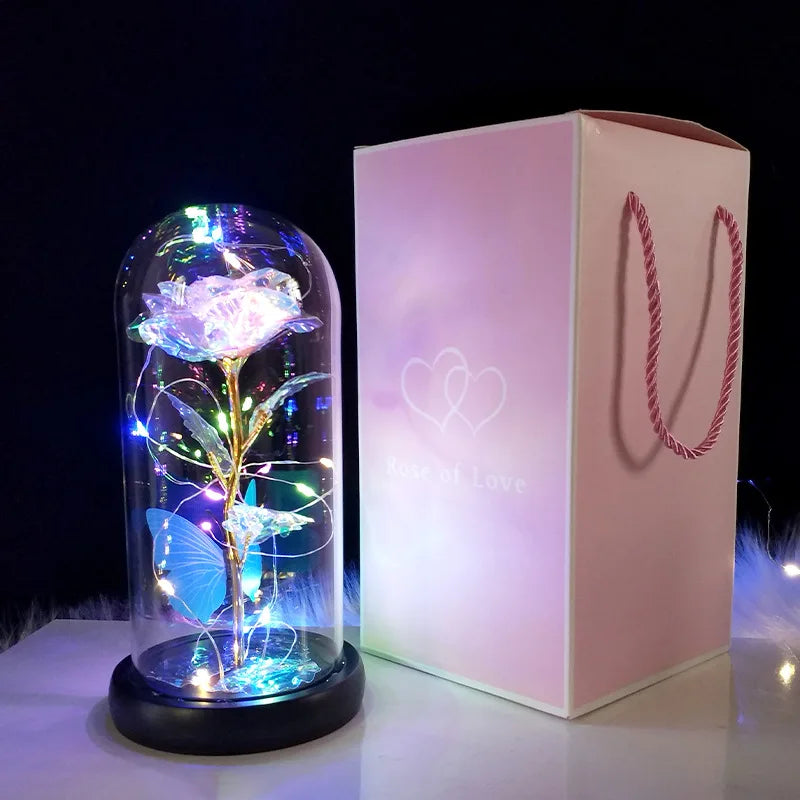 Rosa en Cúpula de Cristal con LED — Estilo La Bella y la Bestia, 16 Estilos, Regalo