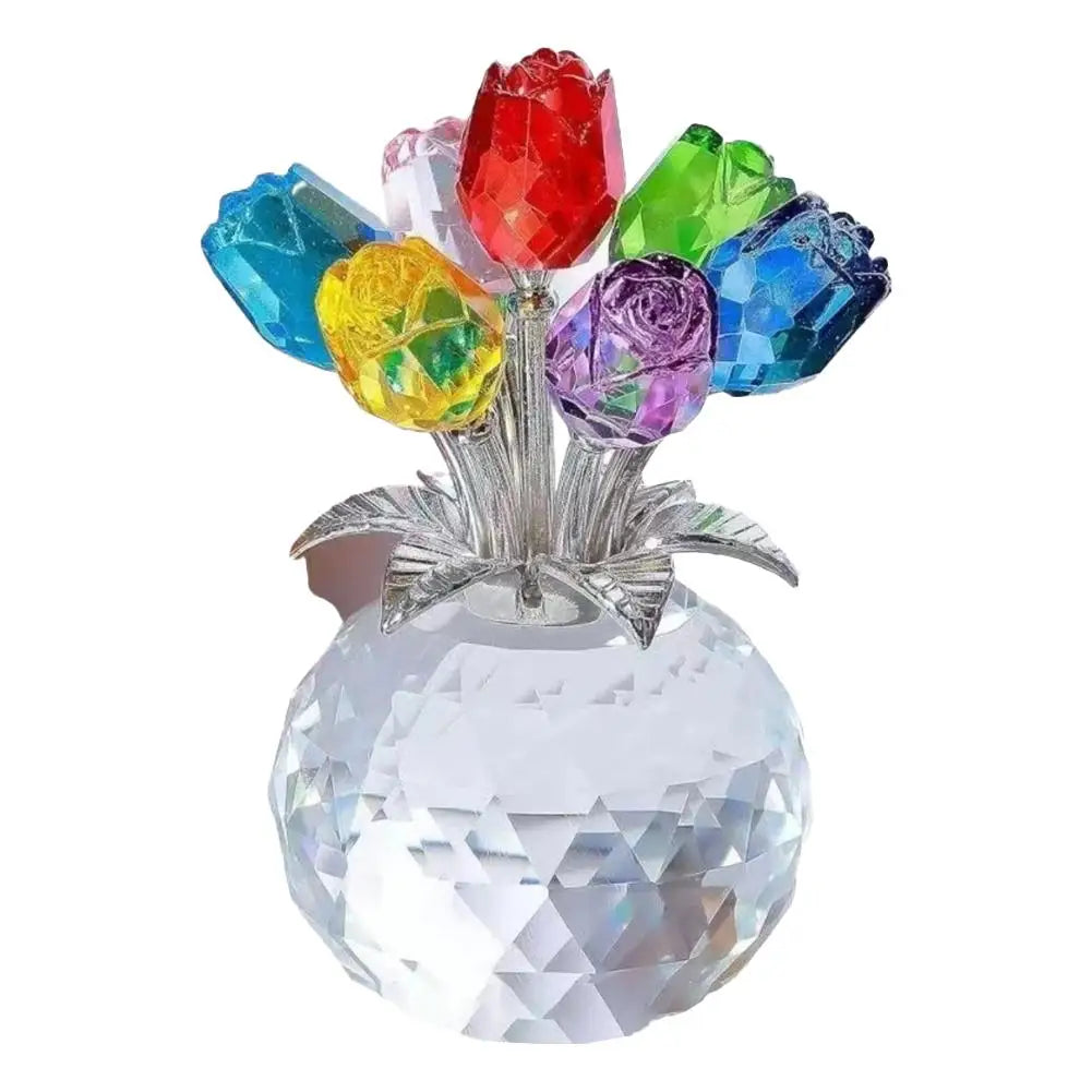 Crystal Gemstone Rose Flower Colourful Rose Bouquet Eternal Ornament Gift Figurine Red Decorative Rose Rose