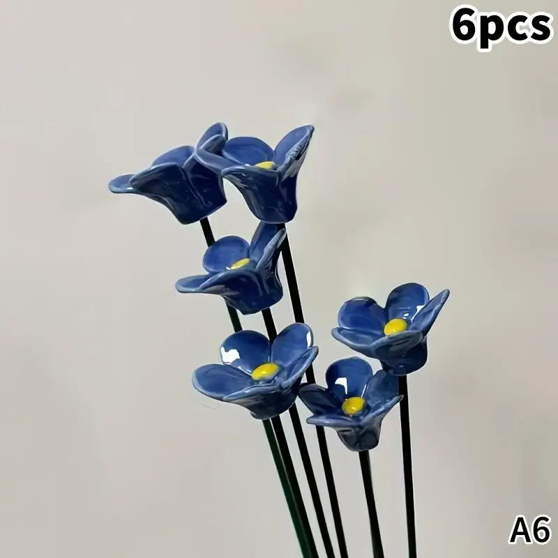 6/8/10pcs Handcrafted Ceramic Forget Never Fades Eternal Ceramic Flowers Home Ornament Indoor And Outdoor Home Decor