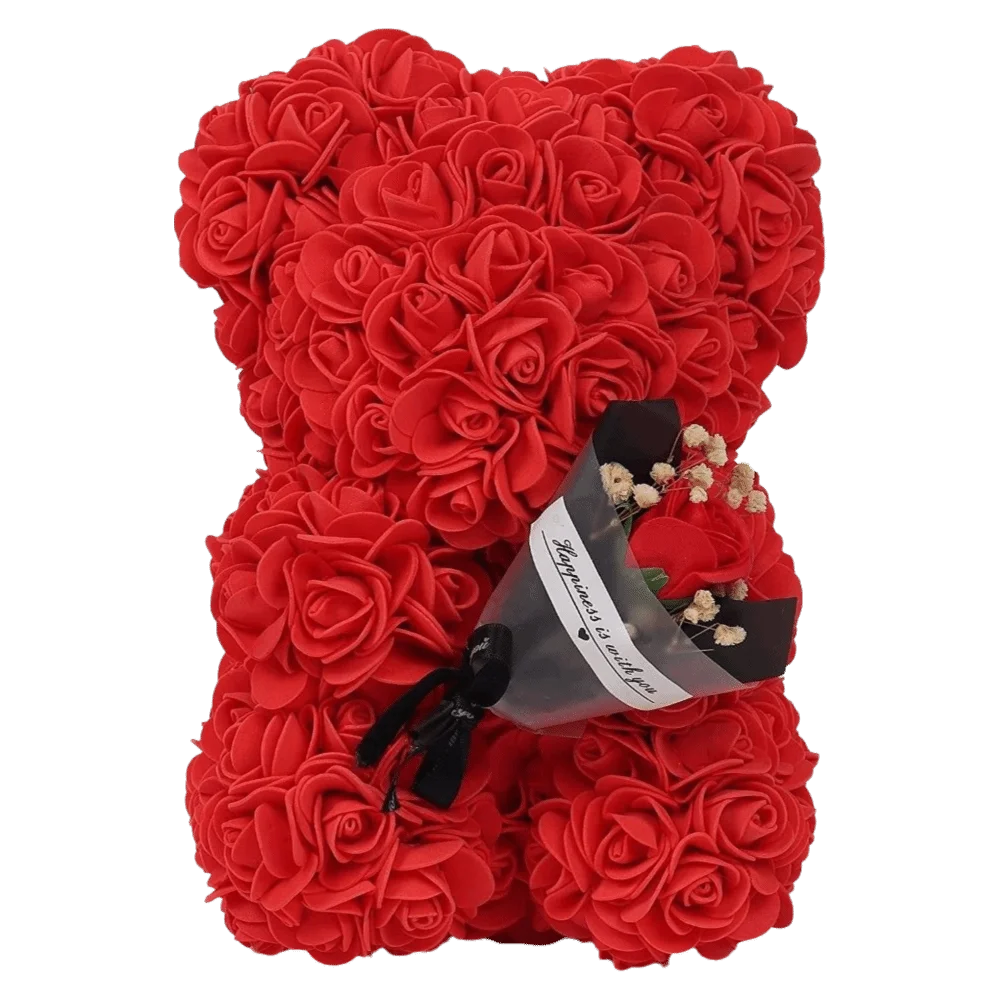 24cm Size Eternal Rose Bear Long Lasting Foam Flowers Rose Bear Artificial Rose Creative Design Artificial Flower Gift