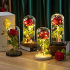 LED Eternal Red Rose in Glass Dome, Realistic Artificial Flower with Soft Light - Timeless Valentine's Day Gift