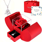 Eternal Rose Double Door Jewelry Box with Heart Shaped Necklace - Perfect Gift for Anniversary, Wedding, Birthday, Jewelry Gift
