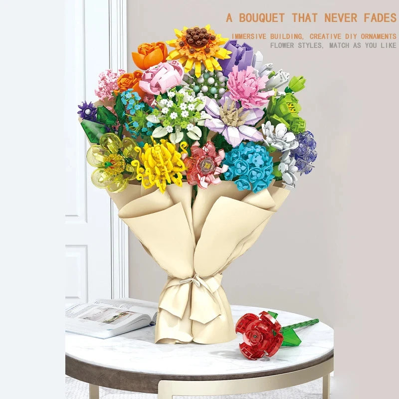 Eternal Block Flower Assembly Bouquet Desktop Decoration Block Flower Children's Puzzle Assembly Toy Bouquet