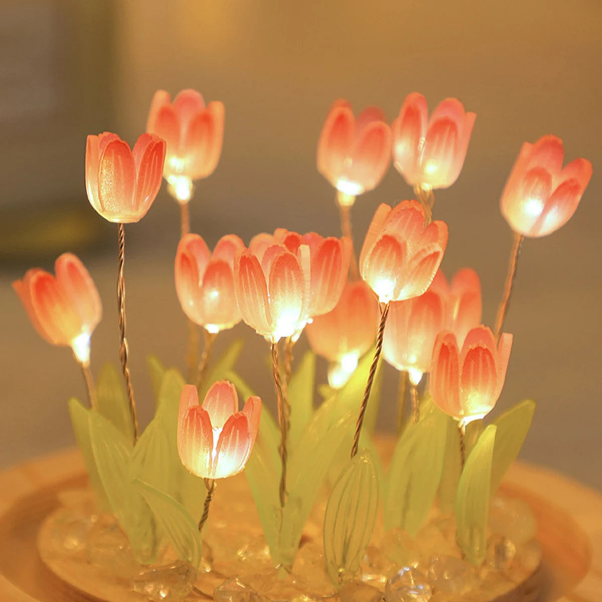 Artificial Flower Tulip Eternal Rose Flower Wedding Decor Handmade DIY LED Night Lamp Foil Glass Dome Preserved Flower Xmas Gift