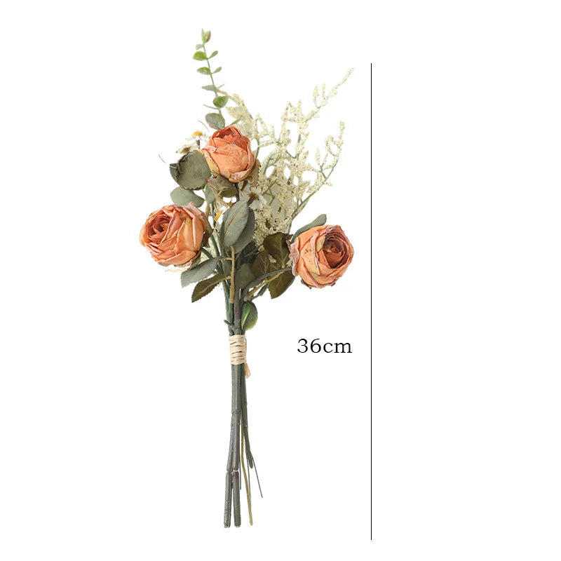 Rosa de Seda Borde Quemado Vintage — 7 Colores, 36cm, Novia y Hogar