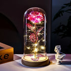 Eternal Rose LED Light glass Cover Flower Valentines Day Gift Wedding Party Decor Artificial Rose Flowers Light Christmas Gift