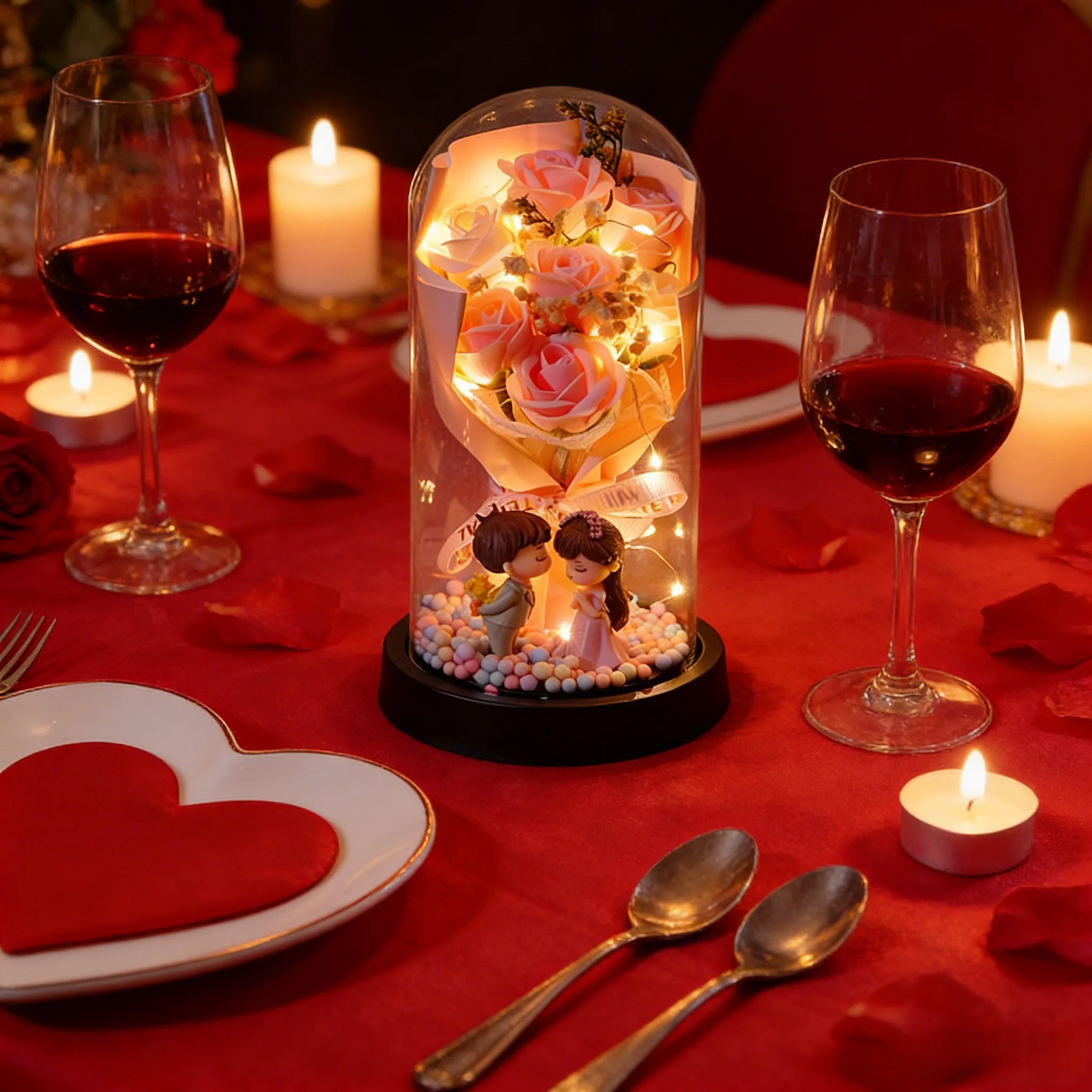 Wedding Birthday Valentine Day Gift Eternal Rose Flower Colorful Luminous Ornament for Women Mom Girlfriend Wife Home Decoration