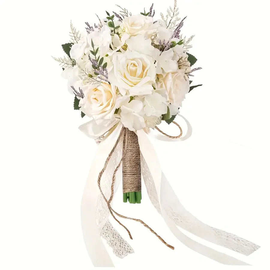 Ramo Nupcial de Rosas Eternas — Elegante y Realista, Novia y Damas de Honor