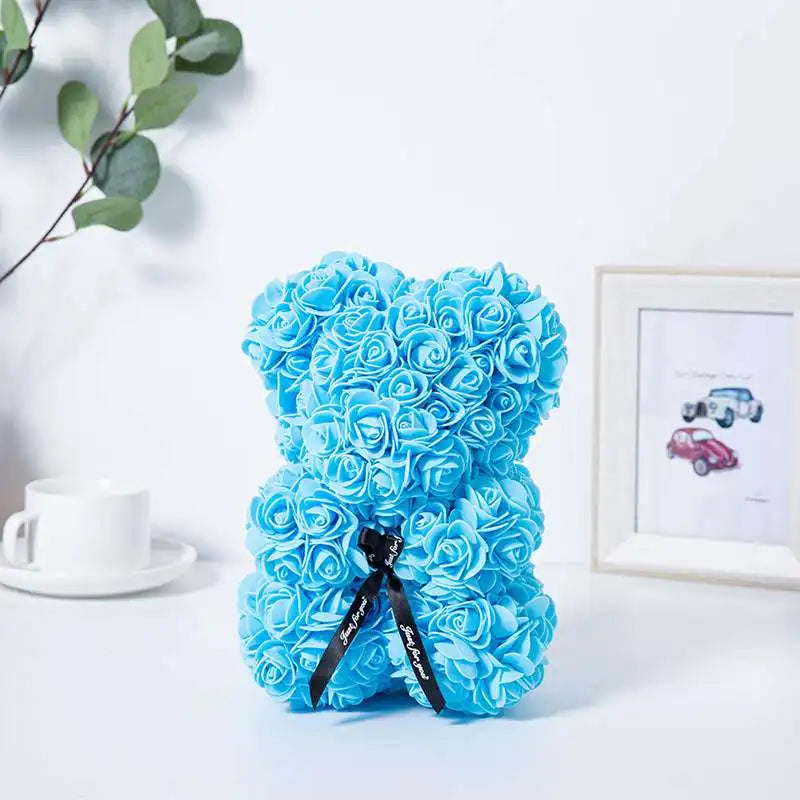25cm Eternal Rose Bear with Gift Valentine's Day Gift Rose Embracing Bear Imitation Rose Bear Birthday Gift