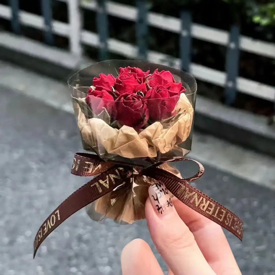 Mini Pocket Eternal Rose Bouquet Gift for Valentine's Day Artificial Roses Flowers for Birthdays, Wedding Party Favors for Girl