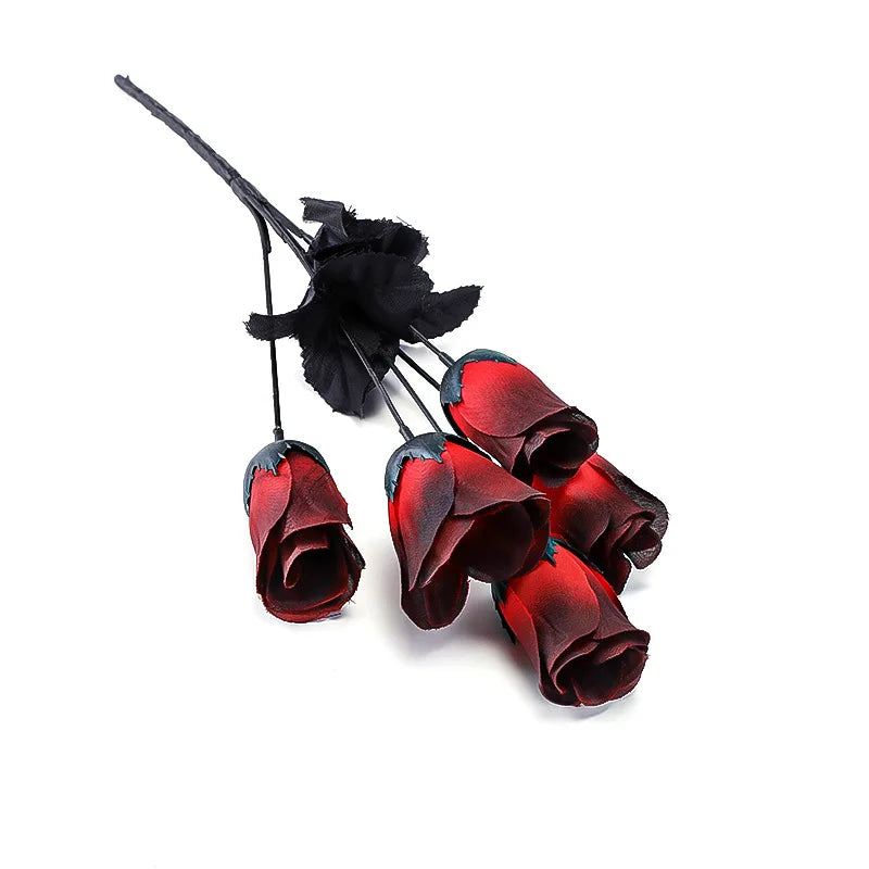 Ramo Gótico de Rosas de Seda — Rojo, Morado y Gris, Novia y Halloween