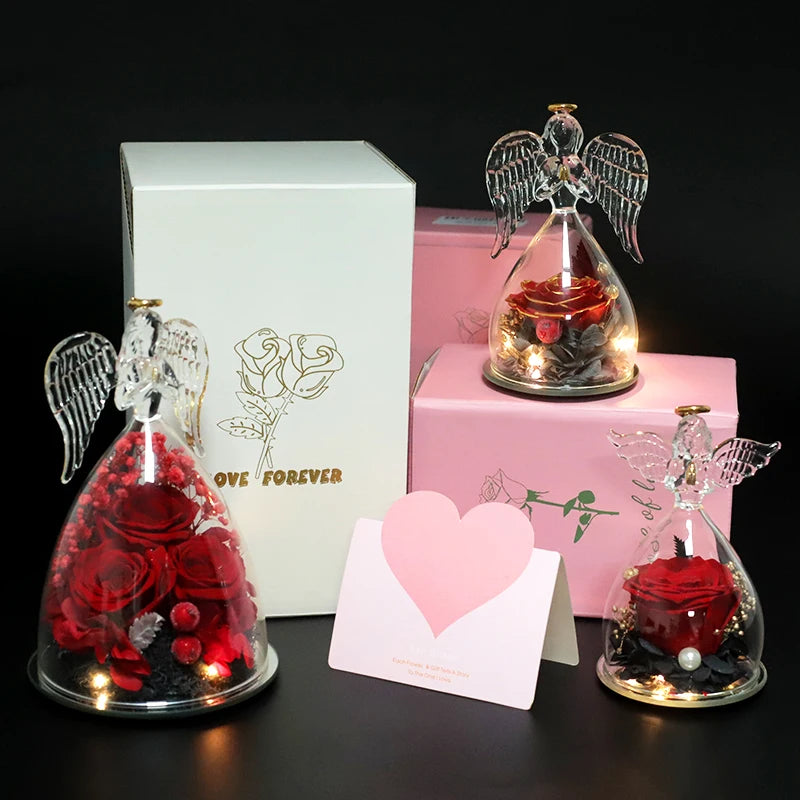 LED Eternal Rose Flower Cover Anniversary Valentine Mothers Day Birthday Thanksgiving Gift Bedroom Table Decote For Boy And Girl