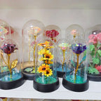 LED Night Light with Eternal Rose, Glass Cover Lamp, Sunflower Shade, Creative Desktop Decor
