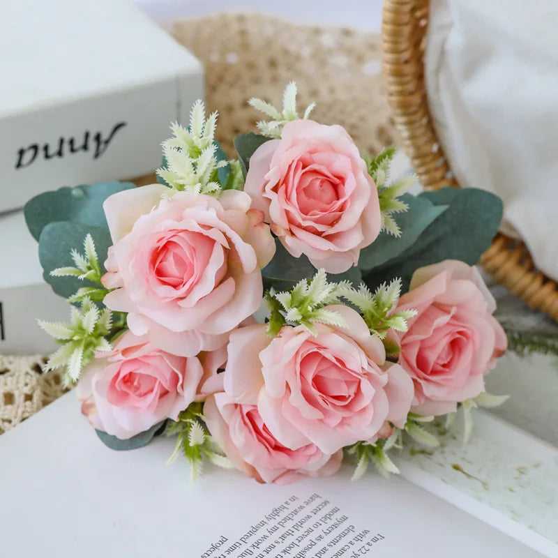 YO CHO Artificial Silk Rose Flower  6 Heads  Home Decoration  Wedding Party Aritificial Rose Flower