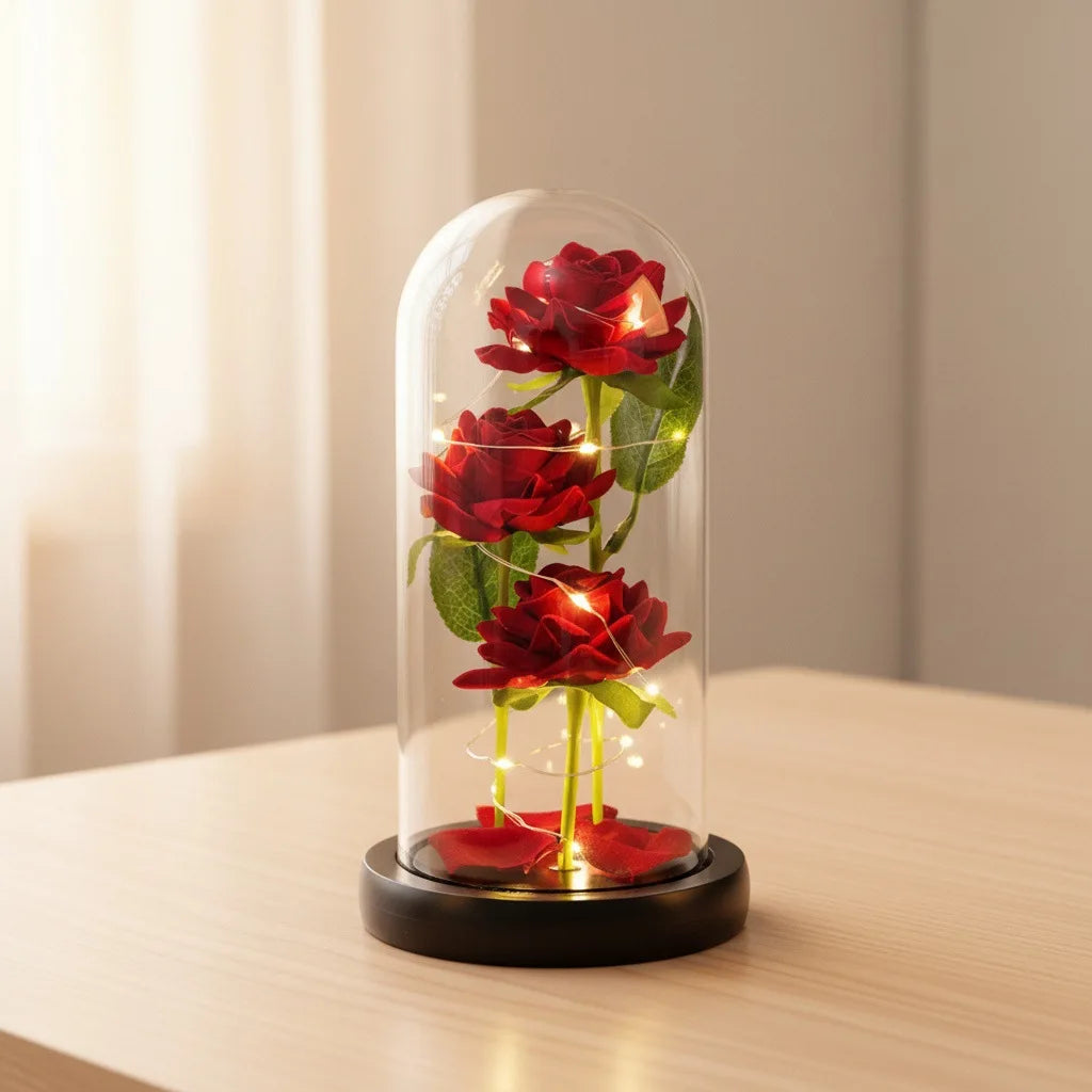 LED Artificial Flower Eternal Rose Ornaments Valentines Day Gifts Simulation Rose Flowers Wedding Party Decor Christmas Gifts