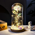 Eternal Rose LED Light glass Cover Flower Valentines Day Gift Wedding Party Decor Artificial Rose Flowers Light Christmas Gift