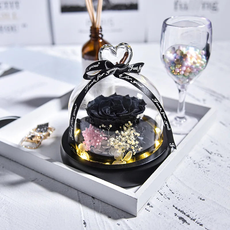 Natural Eternal Rose In Glass With lamp Beauty Preserved Flowers Forever Wedding Valentine Gifts for Girl