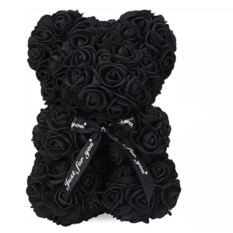 Eternal Rose Teddy Bear with Artificial Flower Birthday Anniversary Gift Decor Miniature Keepsake for Girlfriend Valentine Day