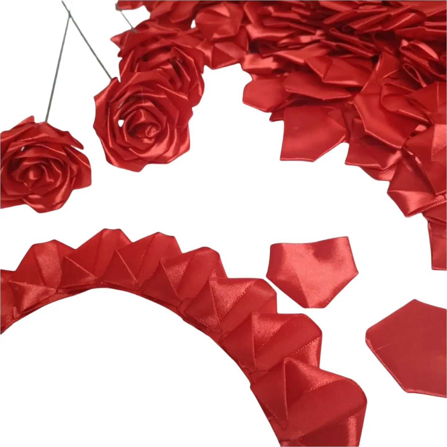 Yannew 300pcs Premade Handcrafted Silk Rose Petals for DIY Eternal Rose Flowers Bouquets with Stem Leaf Birthday Gifts for Women
