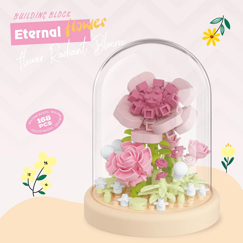 Eternal Bouquet Flower Assembly Blocks Children's Toy Mini Brick Particle Girl Series Rose Bundle Valentine's Day Birthday Gift
