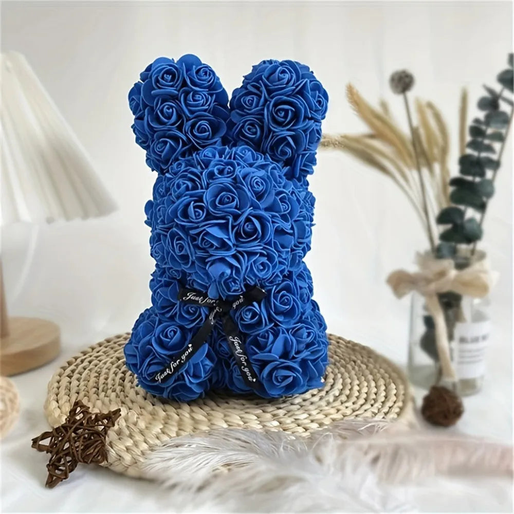 1pc 25cm Eternal Artificial Flower Rose Rabbit Romantic Gift For Birthday Anniversary Valentine's Wedding Decoration Home Decor