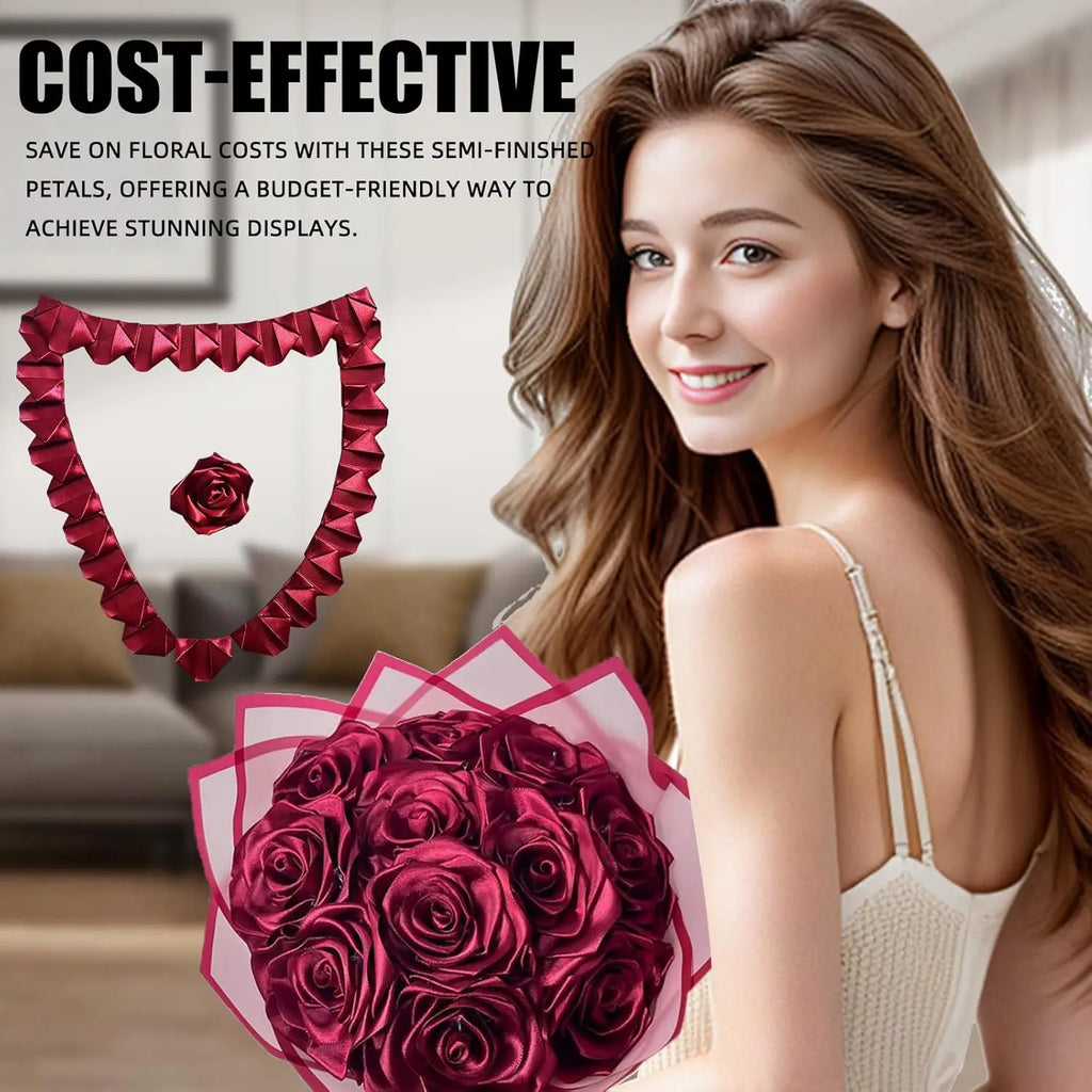 Yannew 300pcs Premade Handcrafted Silk Rose Petals for DIY Eternal Rose Flowers Bouquets with Stem Leaf Birthday Gifts for Women