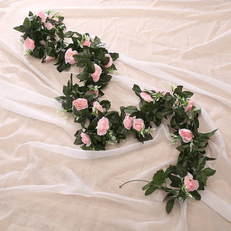 Guirnalda Colgante de Rosas de Seda — Arco, Pared y Jardín, 6 Colores