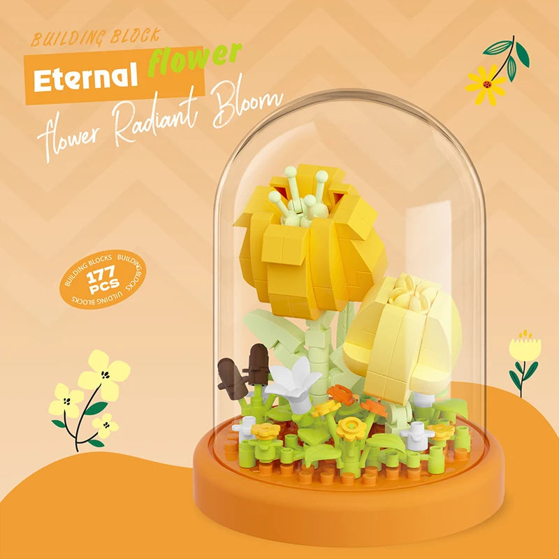 Eternal Bouquet Flower Assembly Blocks Children's Toy Mini Brick Particle Girl Series Rose Bundle Valentine's Day Birthday Gift
