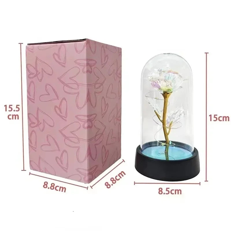 Eternal Rose Flower Valentines Birthday Gifts Light Up Artificial Rose with Transparent Dome Christmas Thanksgiving Women Gifts