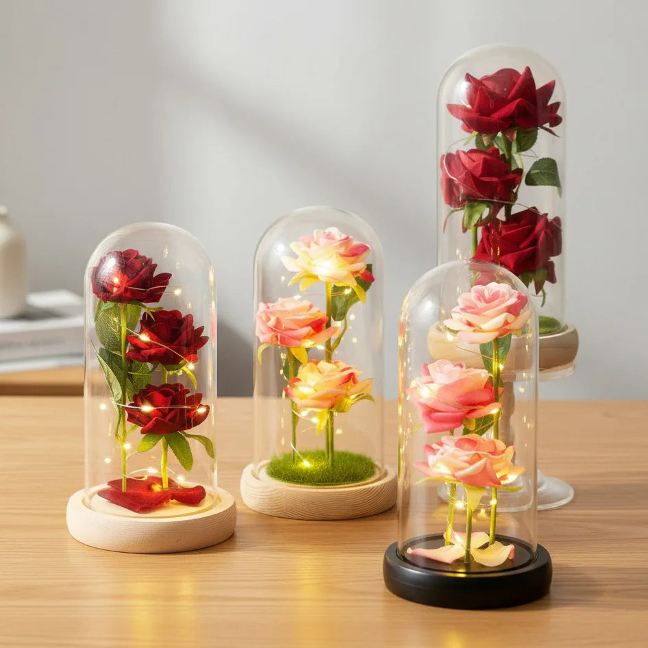 LED Artificial Flower Eternal Rose Ornaments Valentines Day Gifts Simulation Rose Flowers Wedding Party Decor Christmas Gifts