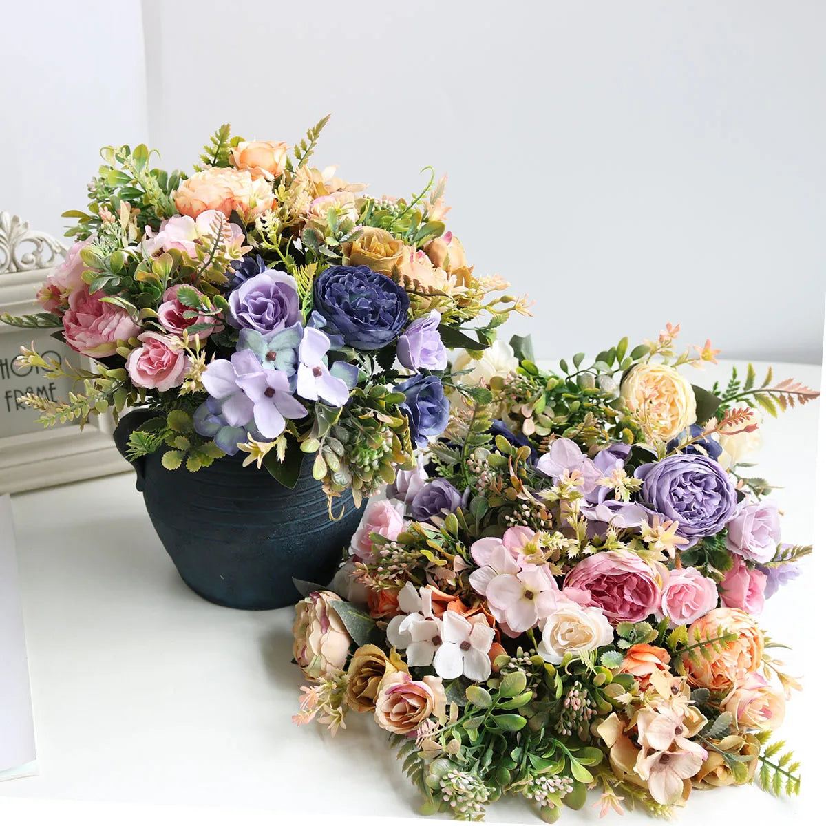 Ramo Retro de Peonía y Rosa de Seda — Decoración Otoño, Hogar y Bodas, 4 Colores