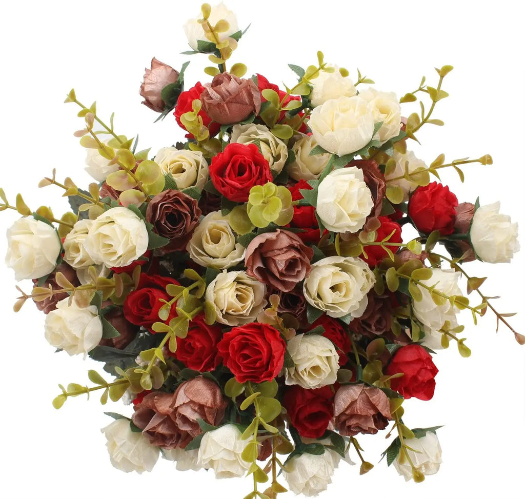 Tallos de Rosa de Seda con Hojas — Sets de 1 a 10 Unidades, 24 Colores, Novia y Centro de Mesa