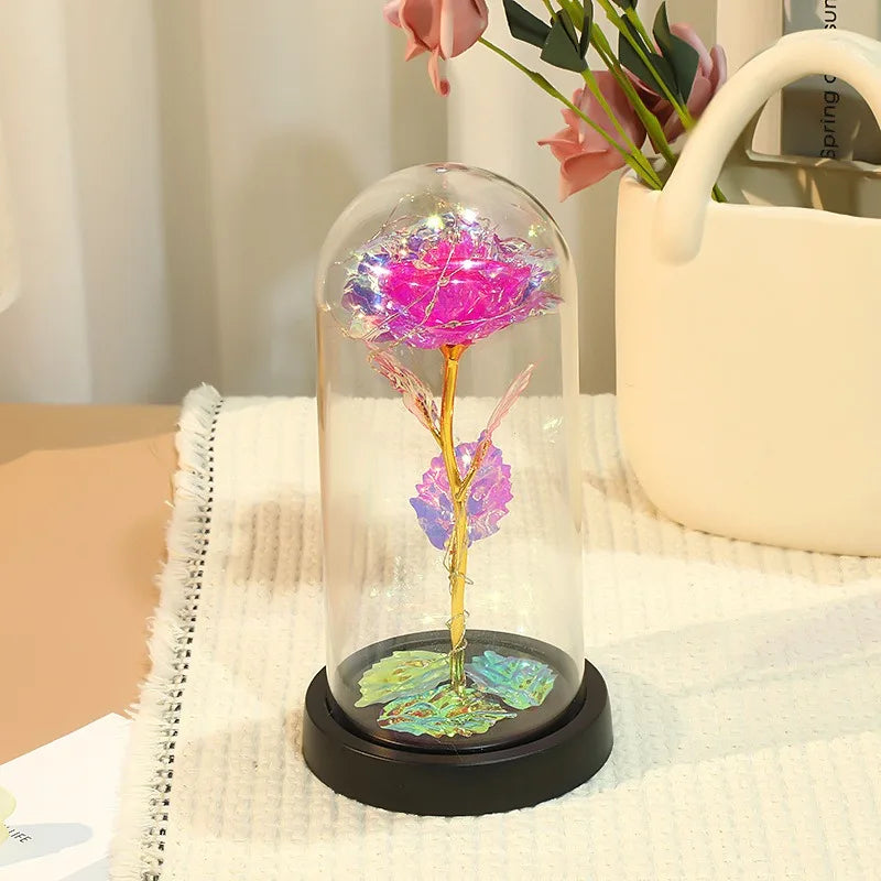 Wedding Galaxy Rose Flower Eternal Flower With Lights In Dome Forever Rose Red Rose Valentine'S Day Mother'S Day Romantic Gift