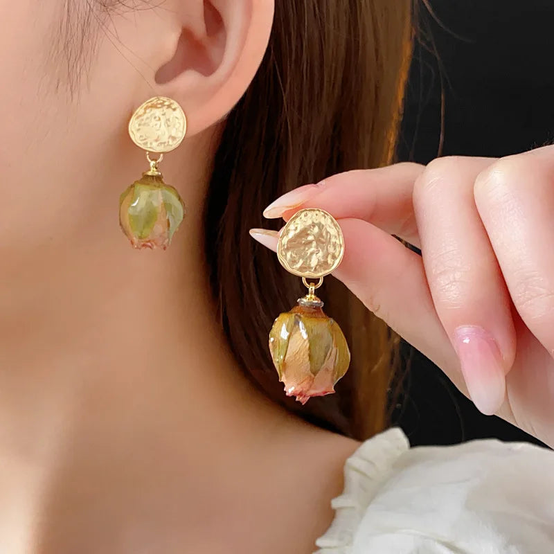 French Elegant Eternal Rose Flower Pendant Necklace Earrings Jewelry Set Women's Fashion Statement Party Ladies Girls Jewelry