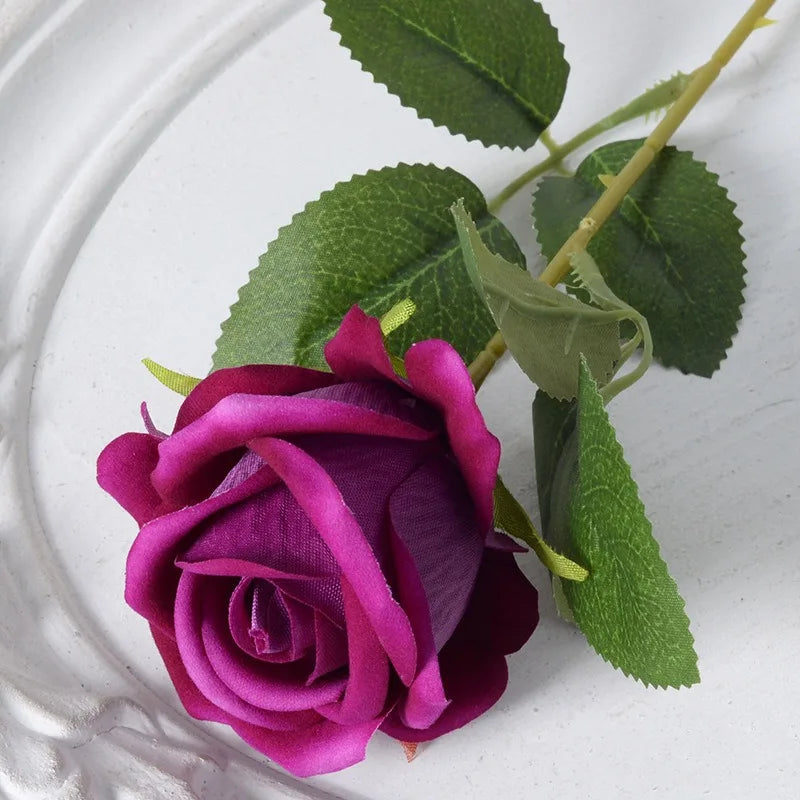 Silk Velvet Rose Artificial Flowers with Long Stems Real Touch Fake Silk Roses Florals for Wedding Bouquet Party Home Decor
