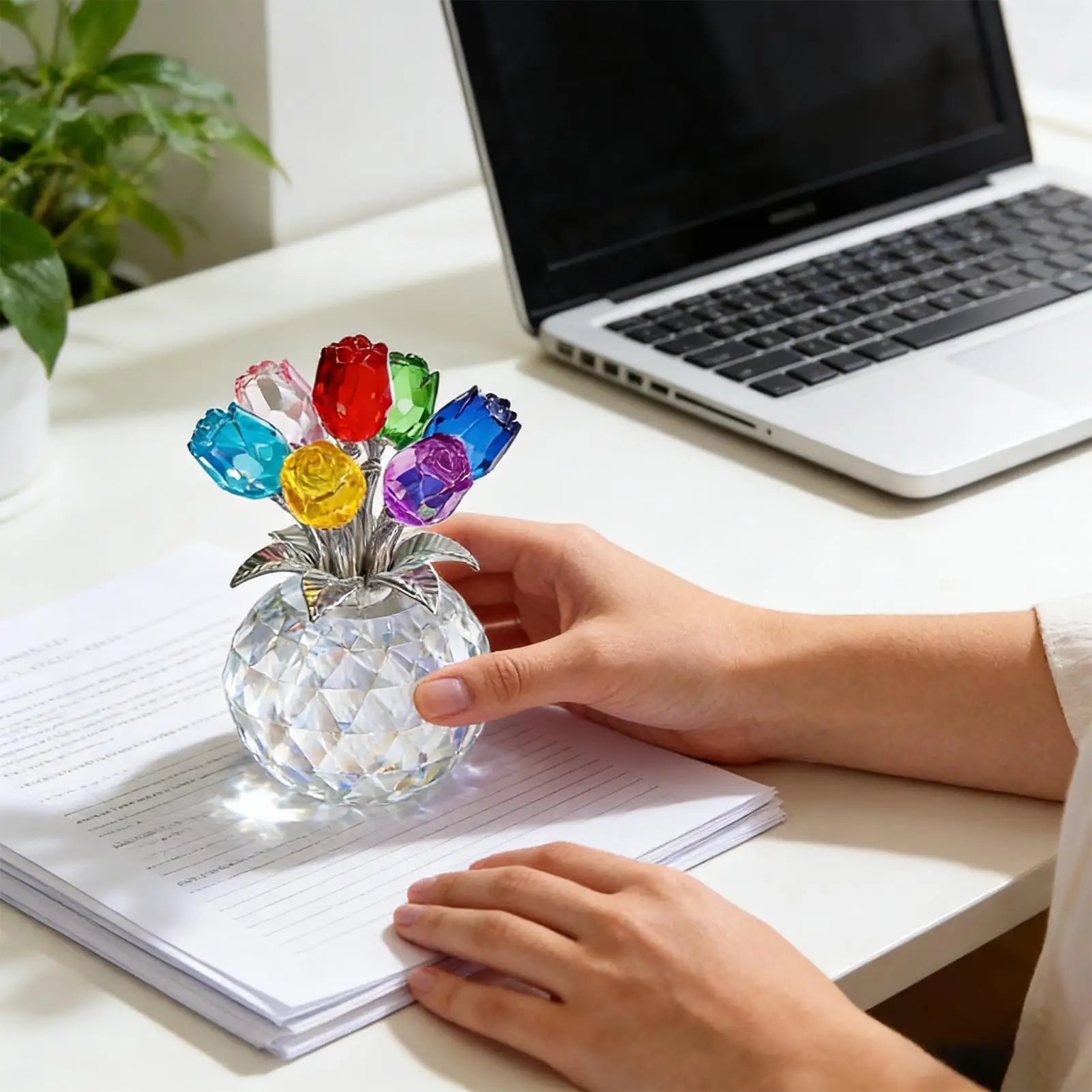 Crystal Gemstone Rose Flower Colourful Rose Bouquet Eternal Ornament Gift Figurine Decor Rose For Anniversary Valentines Gifts