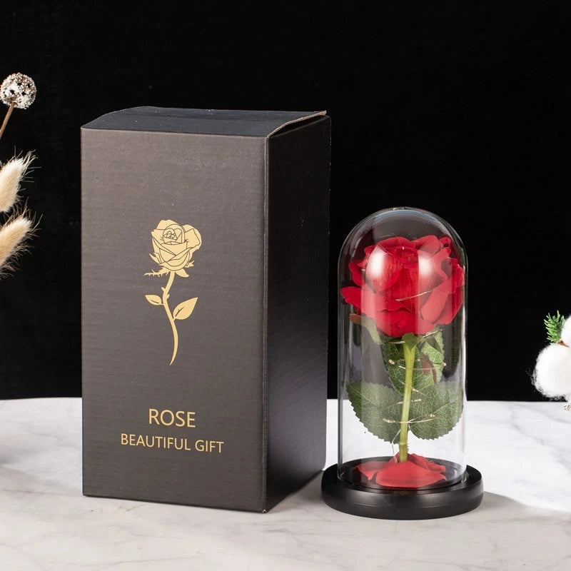 Creative Eternal Rose Glass Cover Ornament  LED Light Simulation  Flower  Mother's Day Valentine's Day Gift Anniversary Blessing