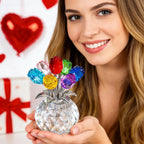 Crystal Gemstone Rose Flower Colourful Rose Bouquet Eternal Ornament Gift Figurine Decor Rose For Anniversary Valentines Gifts