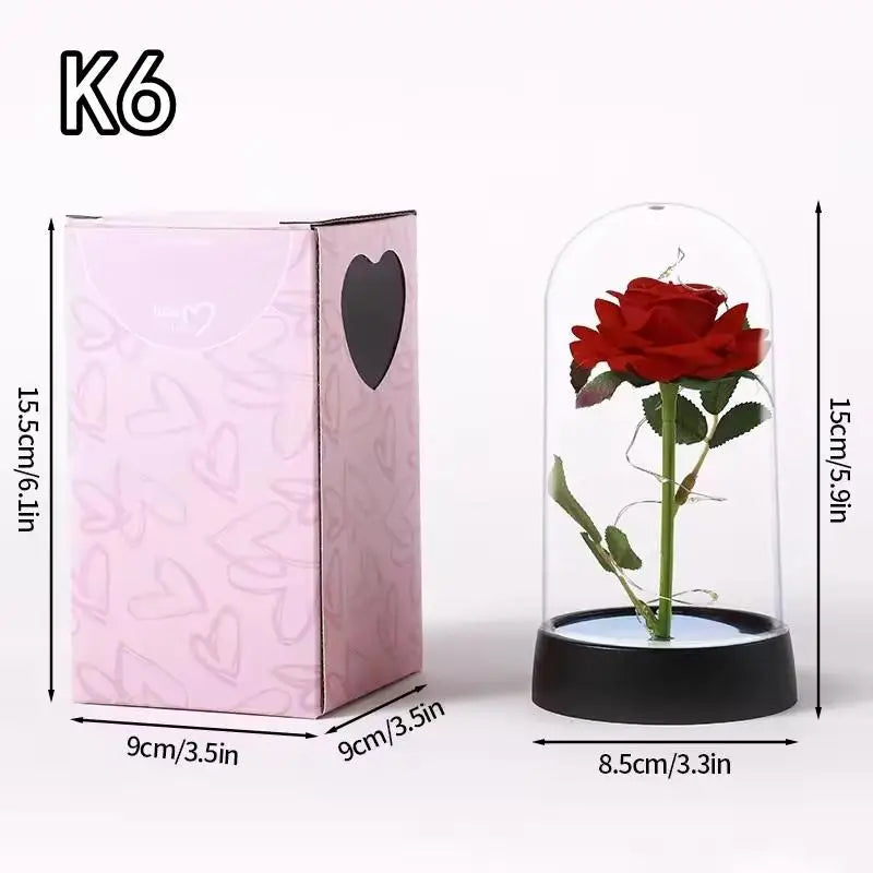 LED Eternal Red Rose in Glass Dome, Realistic Artificial Flower with Soft Light - Timeless Valentine's Day Gift